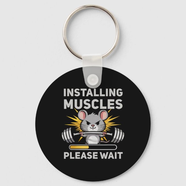 Installing Muscles Please Wait Cute Rat Gym Bodybu Key Ring (Front)
