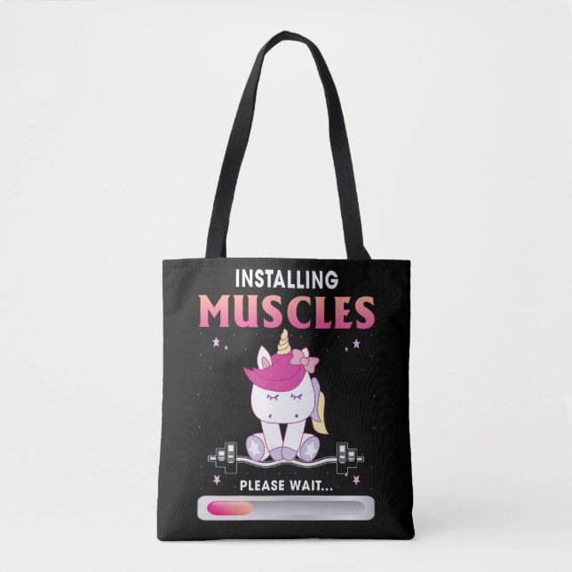 Installing Muscles Please Wait Workout Lover Tote Bag (Front)