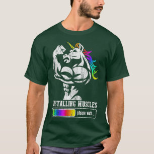 Installing Muscles Unicorn Rainbow Fathers Day Dad T-Shirt