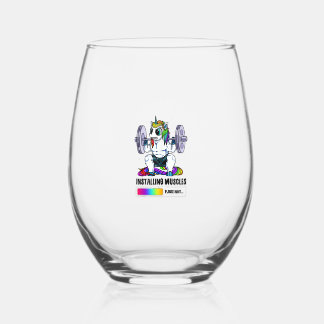 Installing Muscles Unicorn Rainbow Gym Workout Fat Stemless Wine Glass