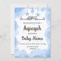 Instant Blue Aqeeqah Aqiqah Invitation Card