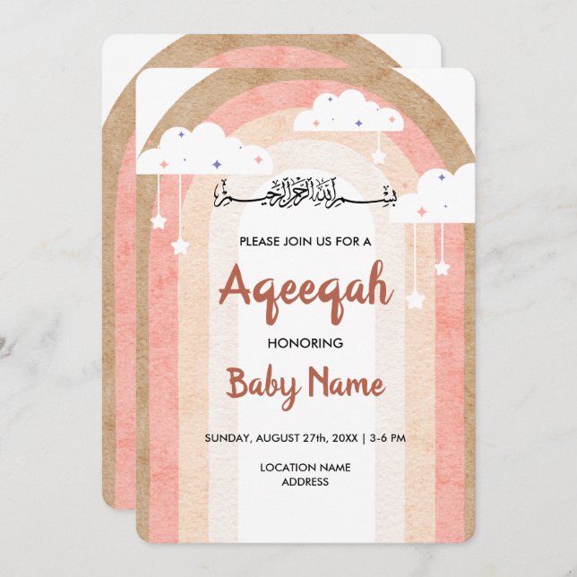 Instant Boho Rainbow Aqeeqah Aqiqah Invite Card (Front/Back)