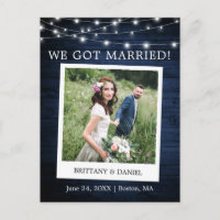 Instant Camera Lights Wood Wedding Announcement