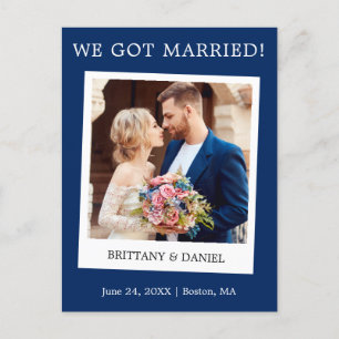 Instant Camera Photo Wedding Announcement Blue Postcard