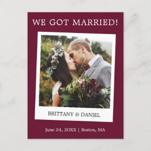 Instant Camera Photo Wedding Announcement Burgundy Postcard