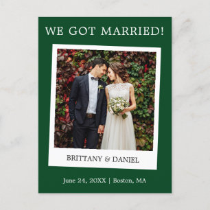 Instant Camera Photo Wedding Announcement Green Postcard