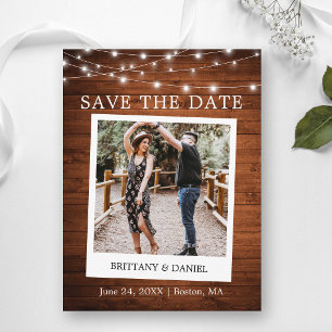 Instant Camera Photo Wood Lights Save The Date Postcard