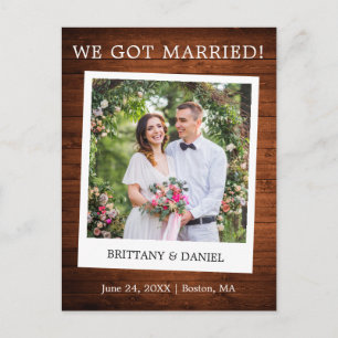 Instant Camera Photo Wood Wedding Announcement Postcard