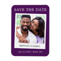 Instant Camera Style Photo Save The Date Purple