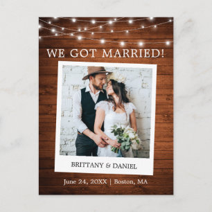 Instant Camera Wood Lights Wedding Announcement Postcard