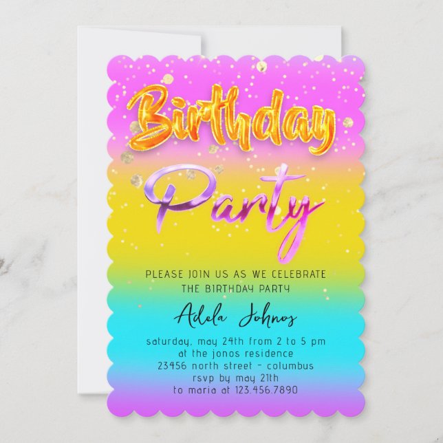 Instant Download Birthday Party Gold Pink  Invitation (Front)