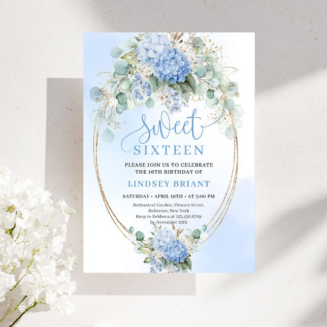 Instant Download Blue Floral Gold Sweet 16 Invite (Instant Download Blue Floral Gold Sweet 16 Invitation)