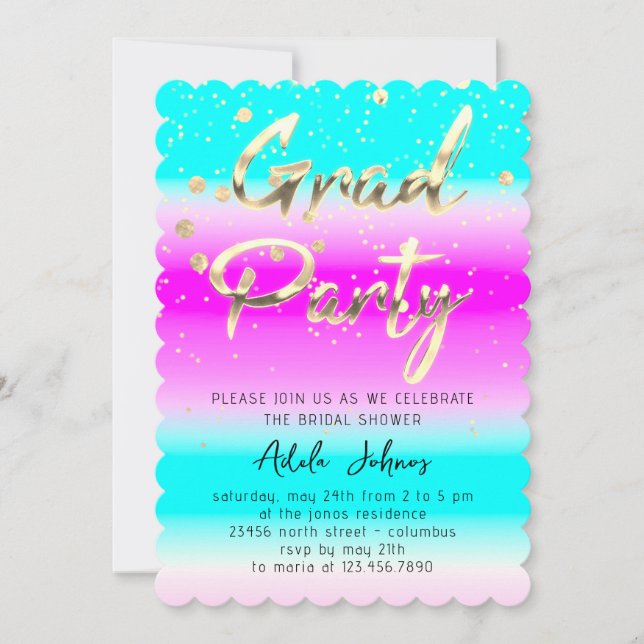 Instant Download Graduate Party Gold Pink Blue Invitation (Front)