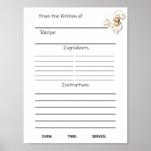 Instant Download Recipe Sheet or Poster