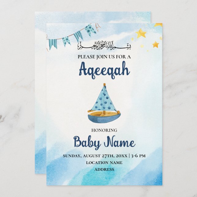 Instant Editable Aqeeqah Aqiqah Invitation Card (Front/Back)