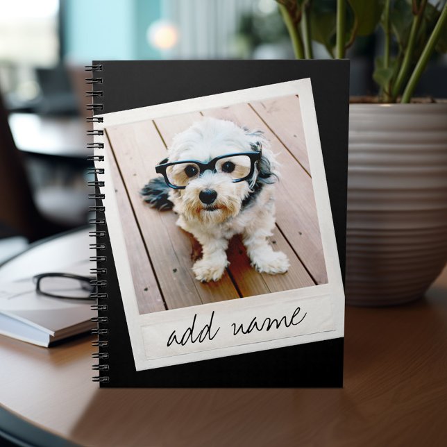 Instant Frame Custom Photo Black Notebook (Personalized notebook - add photos and your name or other text)