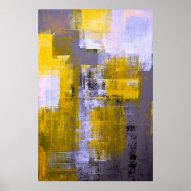 'Instant' Grey and Yellow Abstract Art Poster (Front)