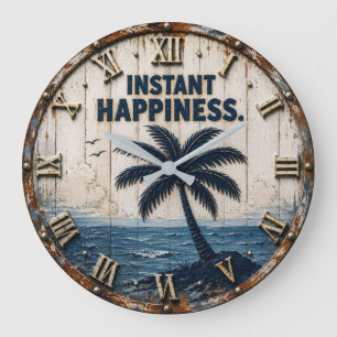 Instant Happiness Coastal Beach House Palm Tree Large Clock