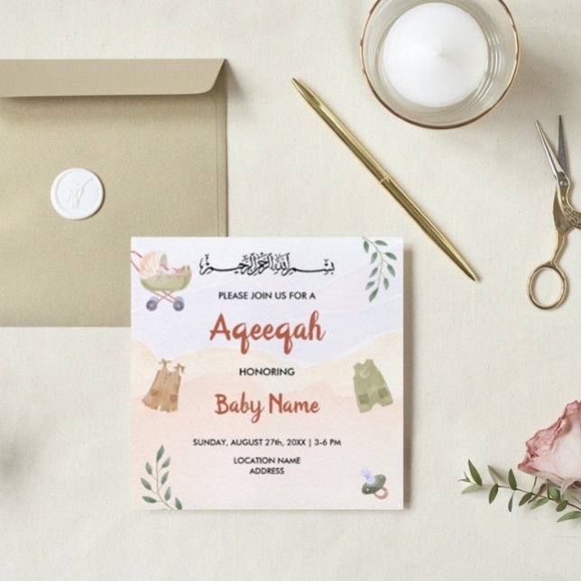 Instant Modern Boho Aqeeqah Aqiqah Invite Card (Creator Uploaded)