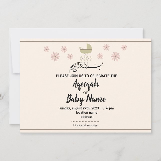 Instant Modern Cute Girl Aqeeqah Invitation Card (Front)