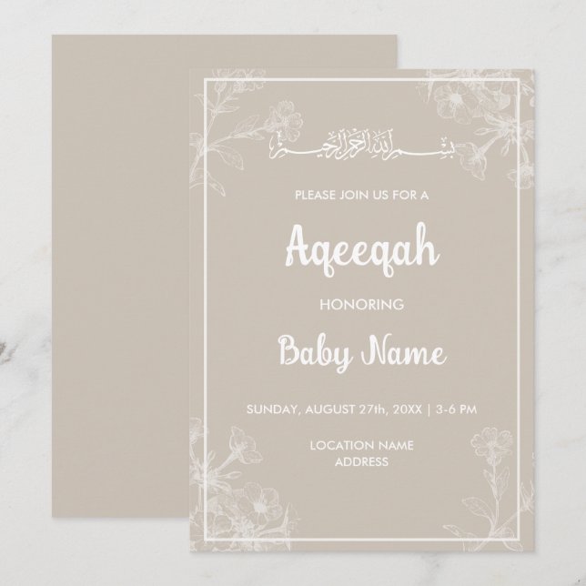 Instant Modern Floral Aqeeqah Aqiqah Invitation (Front/Back)