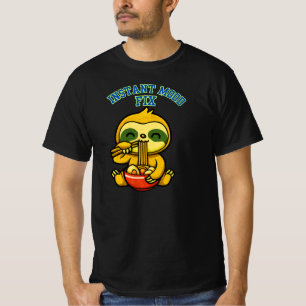 Instant Mood Fix Cute Sloth Eating Noodles Design T-Shirt