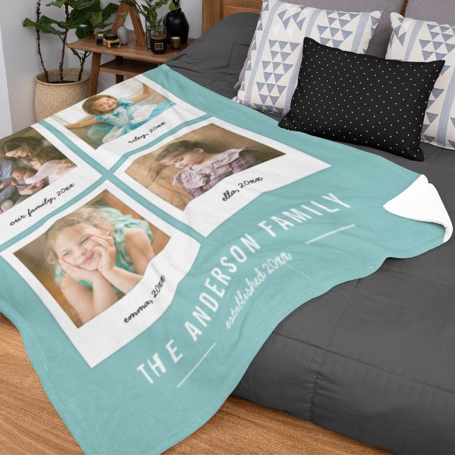 Instant Photo Collage Editable Background Colour Fleece Blanket (Creator Uploaded)