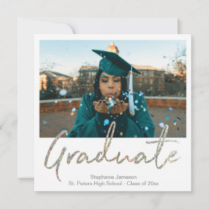 Instant Photo Graduatation Silver Glitter Announce Invitation
