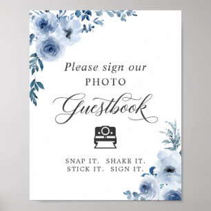 Instant Photo Guestbook Sign Dusty Blue Floral