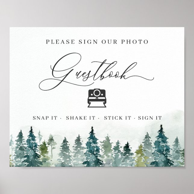 Instant Photo Guestbook Sign Winter Pine Trees (Front)