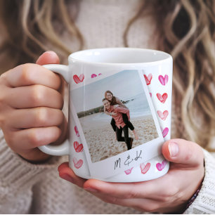 Instant Photo Hearts Monogram Coffee Mug