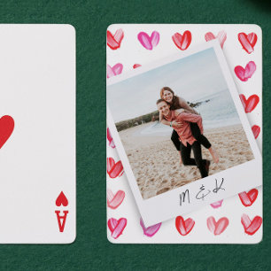 Instant Photo Hearts Monogram Poker Cards