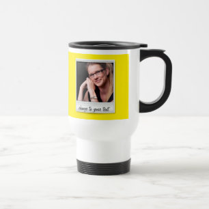 Instant photo - photoframe - on yellow travel mug