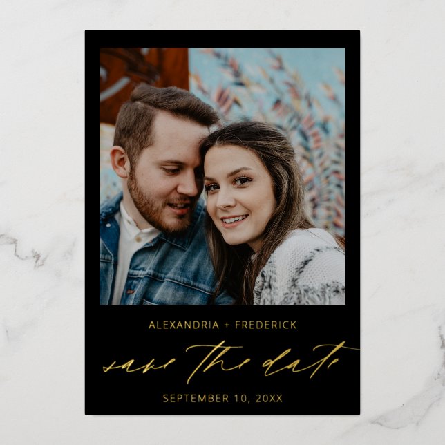 Instant Photo White Chic Save the Date Black Full  (Front)