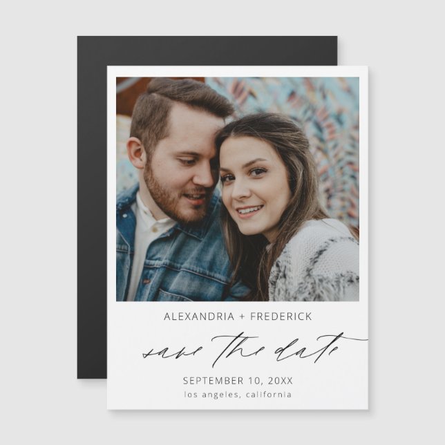  Instant Photo White Chic Save the Date Magnet (Front/Back)