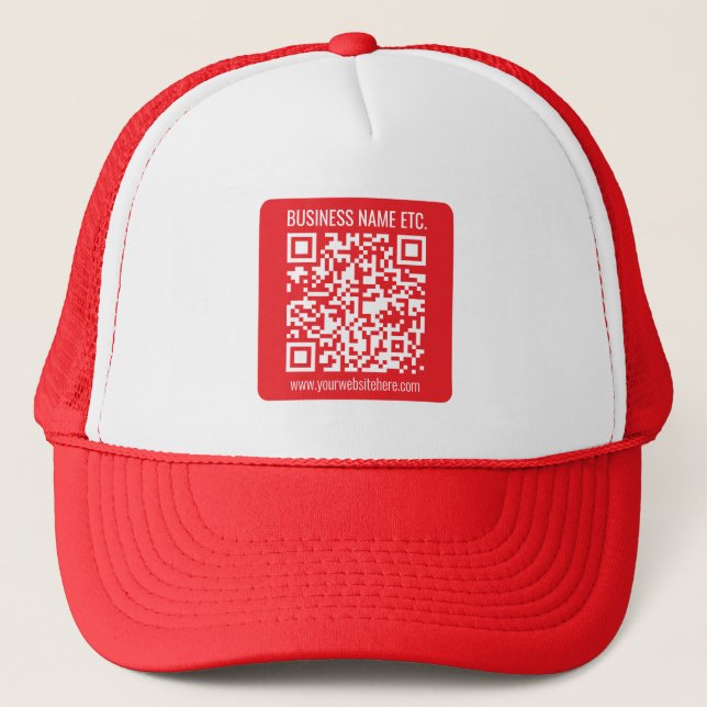 Instantly Create Your Own QR Code | Editable Red Trucker Hat (Front)