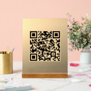 Instantly Editable QR code Template Faux Gold Acrylic Sign
