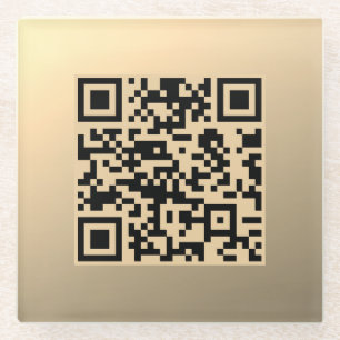Instantly Editable QR code Template   Faux Gold Glass Coaster