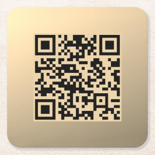 Instantly Editable QR code Template   Faux Gold Square Paper Coaster