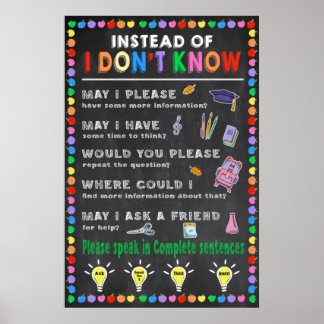 Instead Of I Don't Know Growth Mindset Poster
