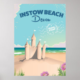 Instow Beach Devon vintage travel poster
