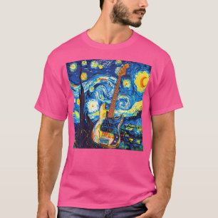 Instrument Guitar Under Swirling Sky Starry Night T-Shirt