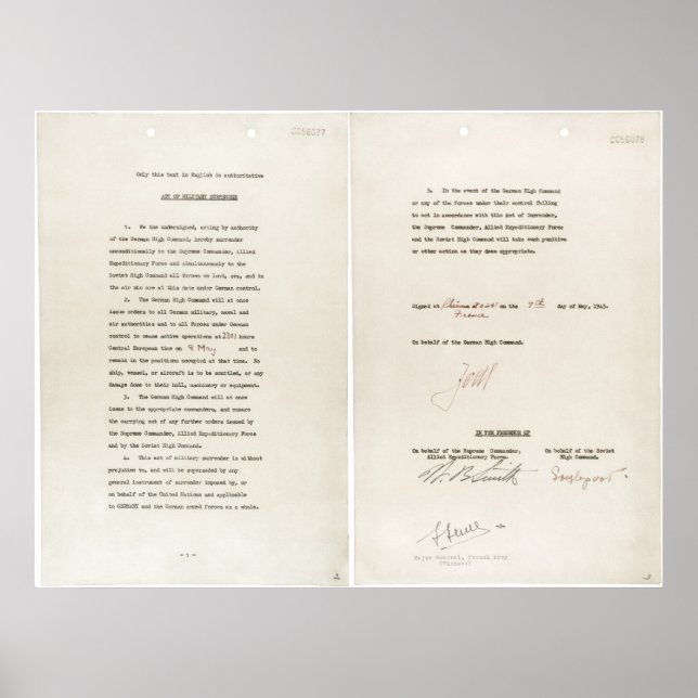 Instrument of Surrender of the Nazis World War II Poster (Front)