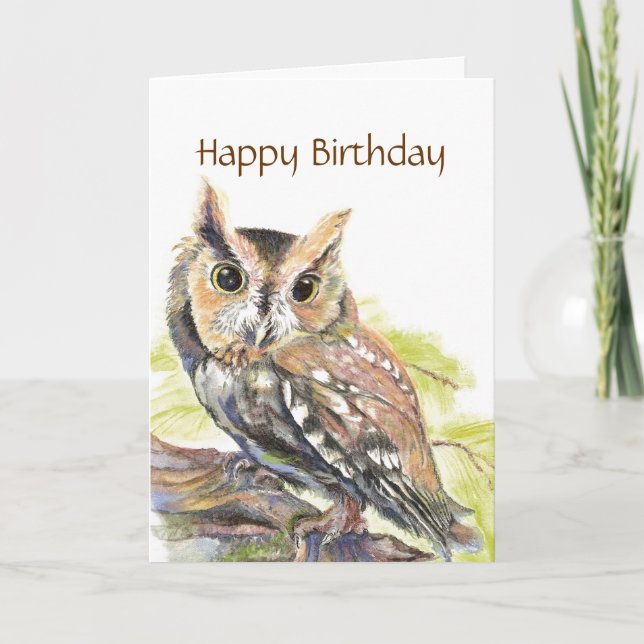 Insulting Cute Owl, Funny Bird,  Birthday Card (Front)