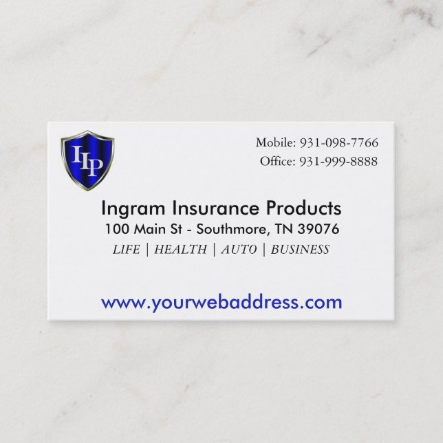 Insurance Agent 3.5" x 2.0", 100 pack, White Business Card (Front)