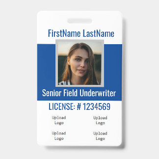 Insurance Agent Badge Front &Back Blue 4logos ID Badge