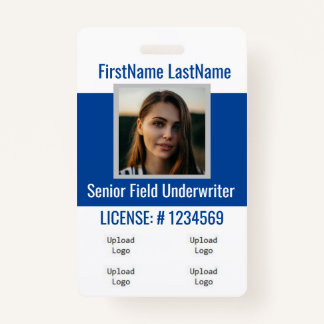 Insurance Agent Badge Front &Back Blue 4logos ID Badge