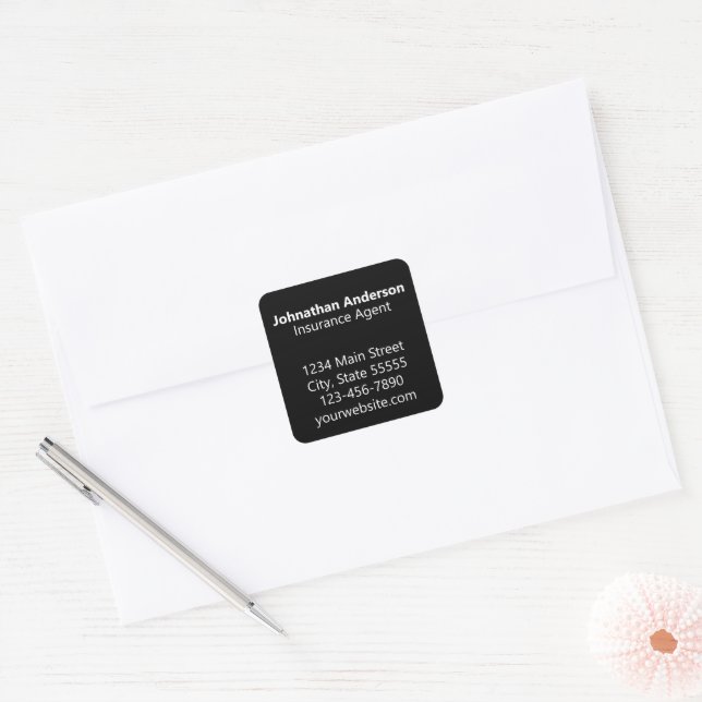 Insurance Agent Black and White Promotional Square Sticker (Envelope)
