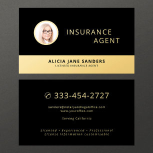 Insurance agent black gold professional photo business card