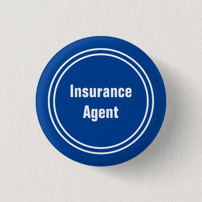 Insurance Agent Blue and White Text Template 3 Cm Round Badge (Front)